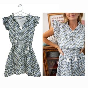 Marea by Liz Joy - Sarah Flutter Mini Dress fan | Tuckernuck | block print | EUC